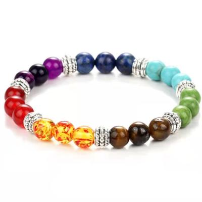 China Charm Bracelet Volcanic Stone Beaded 7 Chakra Bracelets Yoga Stone Real Lucky Alloy Jewelry Energy for sale