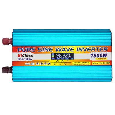 China Car 12V/24V AC 220v Inverter 220v Auto Matched Pure Sine Wave Solar Power Inverter 1500W DC 12v With LCD Display 320*165*100mm for sale