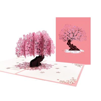 China LJW 3D Europe Love Valentine's Day Blessing Romantic Love Cherry Trees Pop Up Greeting Paper Cutting Cards for sale