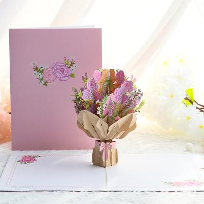 China Europe WSY Laser Cut 3d Paper Craft Pop Up Flower Bouquet Card For Valentines Day Mothers Day for sale