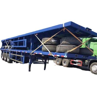 China Truck Trailer Used Flatbed Trailer 3 Axles 20ft 40ft Container Frame Used Flat Bed Semi Trailer With Container Lock for sale