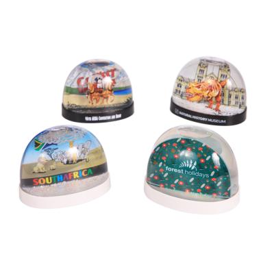 China Plastic Snow Globe Europe Gifts Souvenirs Customized Full Printing Plastic Snow Dome Water Ball Crafts for sale