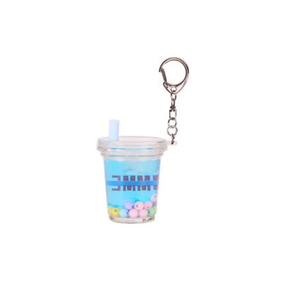 China Wholesale Custom Black Super Liquid Bubble Tea Milk Tea Cup Key Chain Promotion Gift Pearl Key Chain for sale