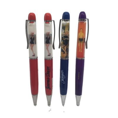 China Custom 2D Glitter Naked Lady PVC Vagabond Pen Promotional Liquid Oil Strip Pens for sale