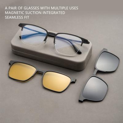 China Gezin Klassieke zakelijke brillen Magnetisch Puur Titanium Aluminium Optisch Frame Universele Set Frame Te koop