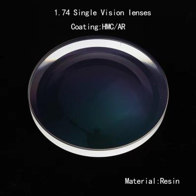 China 1.74 HMC AR Coating Ophthalmic Single Vision Lenses For Block Hmc + Emi Lens for sale