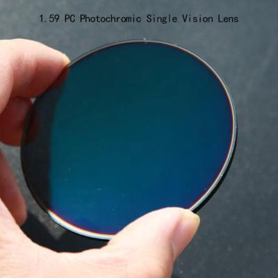 China 1.59 AR coating polycarbonaat fotochromisch en blauw gesneden lens Single Vision lens Te koop