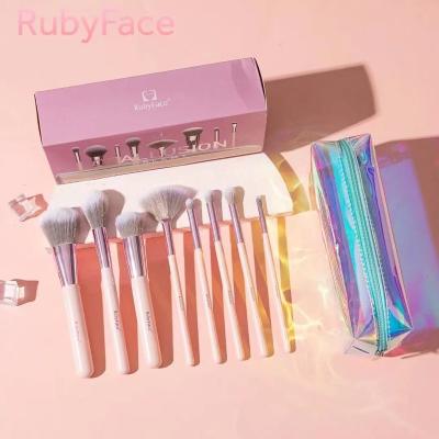 China Angular Blush RubyFace 8 Piece BH Makeup Brushes Lace Up Wooden Handle Makeup Brush With Case for sale