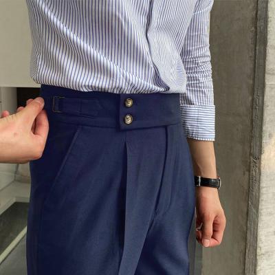 China Anti-Wrinkle Awesome Nine Point Suit Pants Slim Navy Office Work Men Formal Trousers for sale