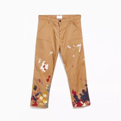 China Hot Khaki Factory Sales Anti-Wrinkle Double Pockets Paint Splash Knee High Work Pants Men Cargo Pants for sale