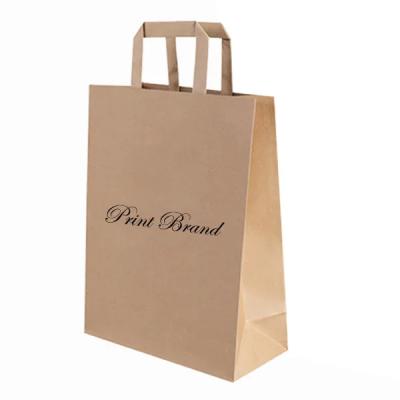 China Custom Recycled Materials Restaurant Food Delivery Coffee Tote Bag Set Design Your Own Logo Flat Handle Caterer Carry Brown Kraft Paper Bag for sale