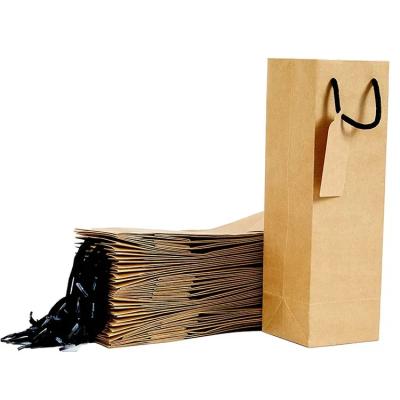 China Hot Selling Disposable Small Paper Bags Biodegradable Wine Bottle Kraft Paper Shopping Bag For Gift for sale