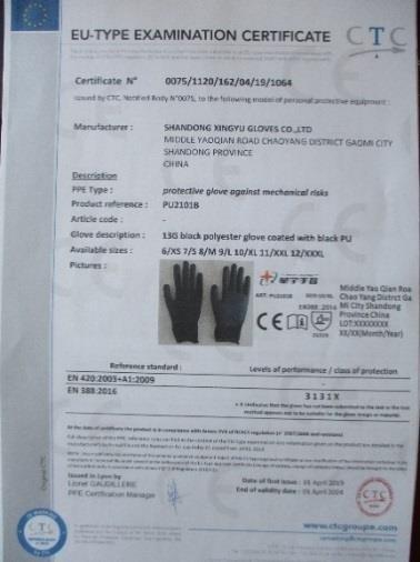 CE - Shandong Xingyu Gloves Co., Ltd.