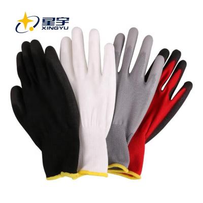 China General Purpose Nylon Safety Dipped Hand Gloves Esd Xingyu Polyester White Black Construction Pu Coated Glove Gray Construction for sale