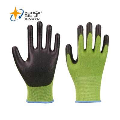 China Green General Purpose Garden PU Coated Gloves Xingyu Bamboo Fiber Glove Black PU Coated Garden Gloves for sale