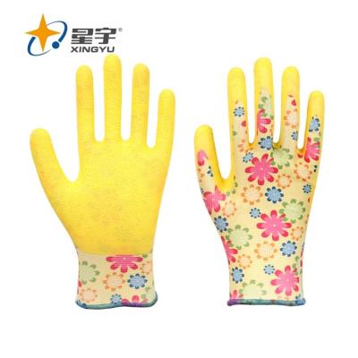 China Xingyu Polyester Colored Latex Gloves General Purpose Latex Gloves Garden Gloves Bulk for sale