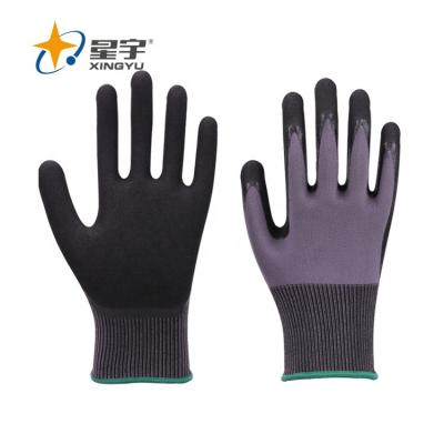 China Xingyu General Purpose Gloves Nylon Nitrile Rubber Spandex Sandy Black Gloves Heavy Duty Rubber Gloves for sale