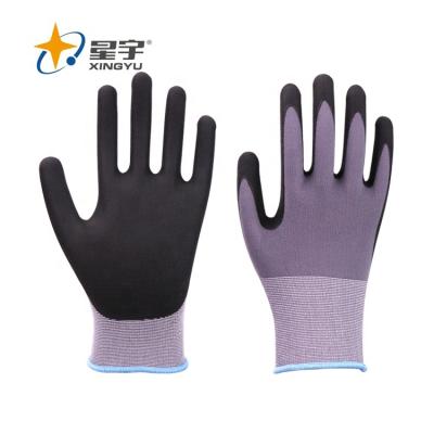 China General Purpose Construction Gloves Work Xingyu Gray Nitrile Gloves Hard Work Nylon Micro Foam for sale