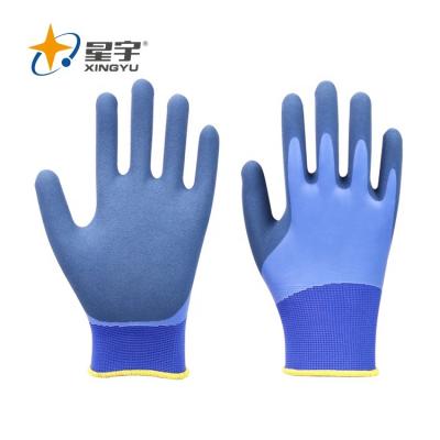 China Blue Nylon Custom Sandy Rubber Latex Safety Gloves General Purpose Gloves Latex Xingyu for sale