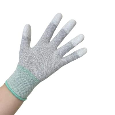 China 13 Conductive Fingertips Industrial Antistatic Gauging Gloves Carbon Fiber Coated PU Top Fitted ESD Antistatic Gloves for sale