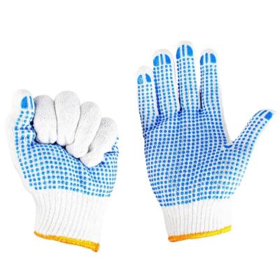 China Safety Work Gloves Nature Safety Soft Comfortable Single Side White Garden Work Hand PVC Dotted Cotton Work Gloves for sale