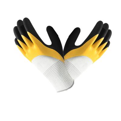 China 13 Gauge Industrial Nylon Knitted Working Gloves Coated Sponge Rubber Double Palm for sale