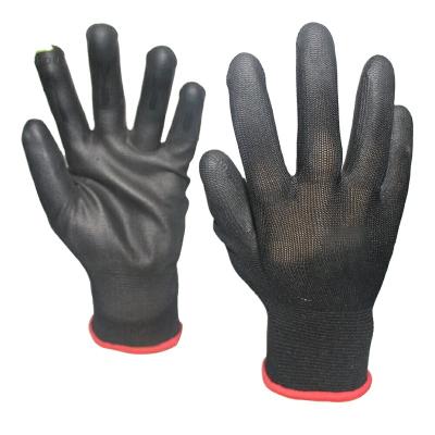 China Industrial Carbon Fiber PU Coated Gloves Top Fit Gloves Nylon Fingertip Coated PU Palm Polyester Gloves for sale