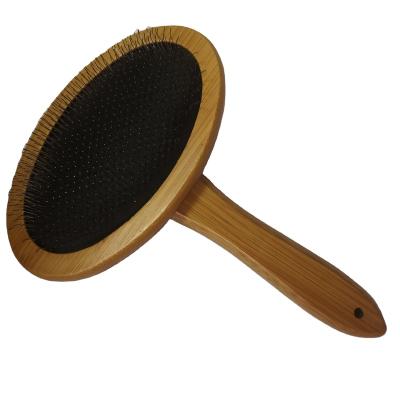 China Bamboo Wooden Iron Pet Massage Bath Brush Pet Supplies Oval Dog Grooming Tool Brush Comb for sale