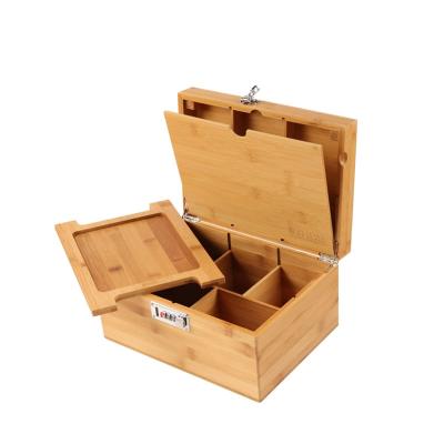 China Customized Logo Handmade Natural Wood Weed Stash Box Hemp Bamboo Box With Lock Stash Box for sale