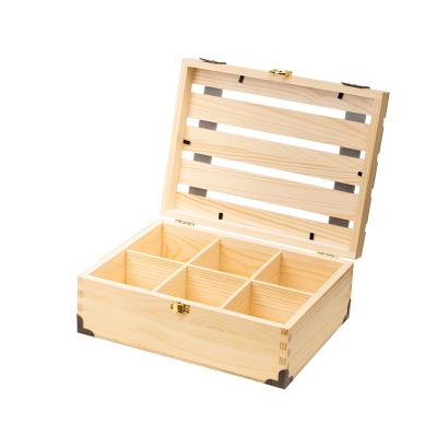 China Extra Large Storage Box Pine Wood Tea Organizer Storage Box Divider Handmade Natural Finished Craft Removable Wood for sale