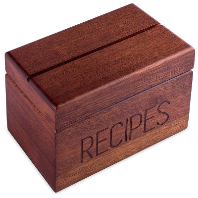 China Handmade Wooden Recipe Box with Cards Vintage 4x6 Wooden Recipe Rack Card Box Fits 240 Cards Compartment Recipe Box with Divider Tabs Tall for sale