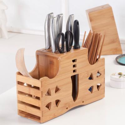 China Viable Wooden Knife Holder Kitchen Supplies Rack Household Bamboo Chopsticks Cage Multifunctional Cutting Board Combination Set for sale