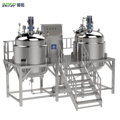 China Electric Stainless Steel Wooden Case Vacuum Heating Homogenizer Mixer Emulsifying Tank with Agitator for Ice Cream Juice Drink Yogurt for sale