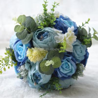 China blue color rose/poeny, hydrangea wedding bridal bouquet different size for sale