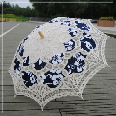 China Victorian Classic Style Cotton Umbrlla Parasol Splicing Lace for sale