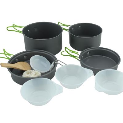 China Outdoor Camping Raising Travel Suit Pan Pot Kettle Cookware Set Aluminum Outdoor Raising Picnic Tableware Aluminum Nonstick Set for sale