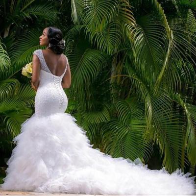 China YJ2040W 2023 Anti-Static Wedding Dress Shoulder-wrapped Plus Size Fishtail Slim White Wedding Dress for sale