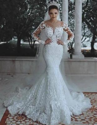 China YJ2041W 2023 New Sexy Deep V-Neck Mermaid Lace Wedding Dress Anti-Static for sale