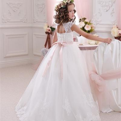 China AH7013D Children's Poached Princess Long Dress Of The Wedding Dress Bow Lace Western Sleeveless Birthday Girl's Dress for sale