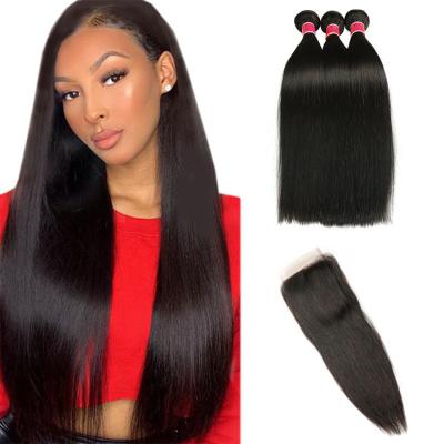 China Cheap Natural Raw Indian Hair Straight Hair Extension Weft Bundles With Closure For Black Women for sale