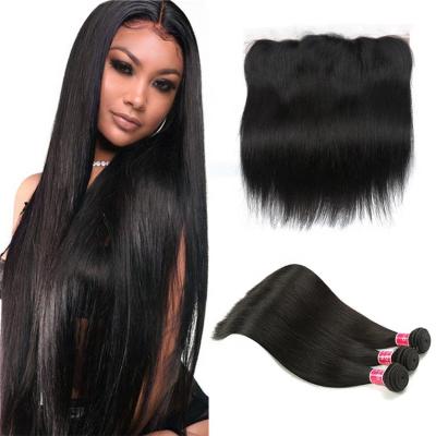 China Natural Black Indian Straight Hair Grade 10a Bundles With Lace Headband for sale