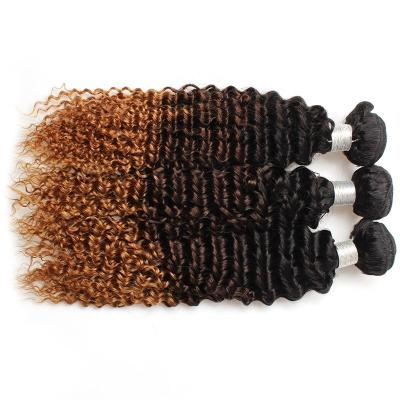 China Ombre 3tone Curly Hair Bundles Natural Virgin Hair Bundles Curly Wave Wave Weft Wholesale for sale