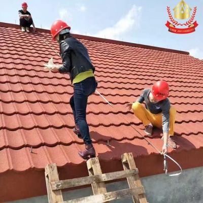 China EUROPEAN Chinese Lightweight Roof Tile 0.4mm Shingle Roof Zinc Steel Galvalume Stone 0.5mm Coated Roofing Tile Metal for sale