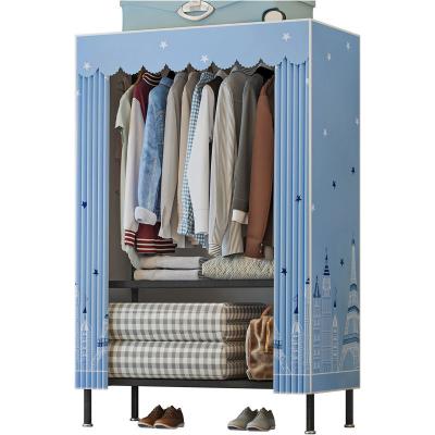 China (Other) New Style Adjustable Bedroom Sliding Curtain Door Cloth Wardrobe Storage Metal Foldable Single Cloth Almirah for sale