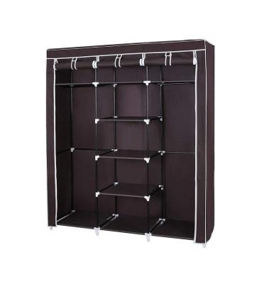 China Double Rod Storage Organizer Closet Organizer Dark Brown (Others) Wardrobe Clothes Storage Shelves Factory Wholesale Adjustable for sale