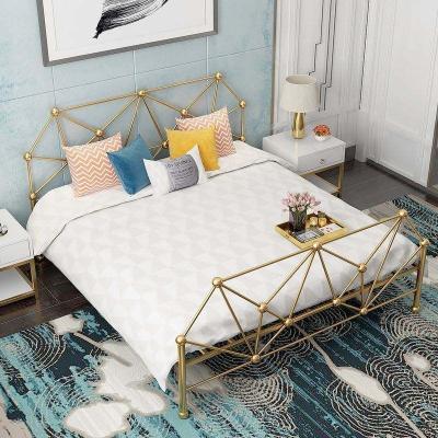 China Best Quality Bedroom Furniture Beds (Others) Fashion Bedroom Furniture Golden Modern Iron Frame Soft Metal Beds for sale