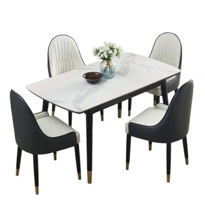 China (Other) High Quality Retractable Marble Table Length Adjustable Dining Table and Adjustable Chair Dining Furniture and Chairs Set for sale