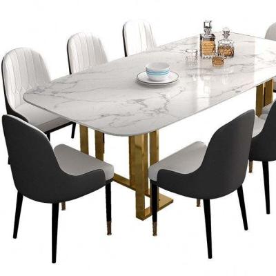 China Luxury dining table set of factory price adjustable marble top dining tables (the other) and leather chairs for sale