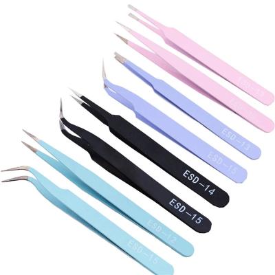 China Hot Selling Eyebrow Tweezers Eyelash Customized Stainless Steel Eyelash Tweezers Pink Private Label Best Quality Tweezers for sale