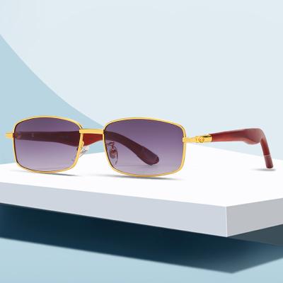 China 2022 Luxury Sunglasses Factory Hot Sale Gold Frame Sunglasses For Men Rectangle Frame Spring Leg Wooden Sun Glasses Shade Male-Female Glasses for sale